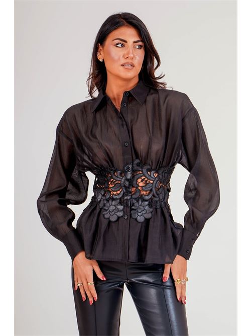 Camicia in organzacon fashia decorativa twins fantasy | T5064BLACK